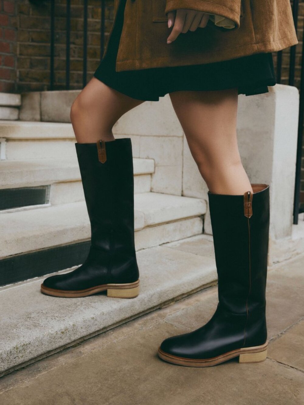 Black Leather Knee High Riding Boots Size US 7 Wide British Brand Next